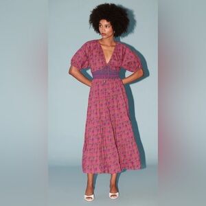 NWT SAYLOR Amyra Block Print Midi Short Sleeve Dress Twisted Vine